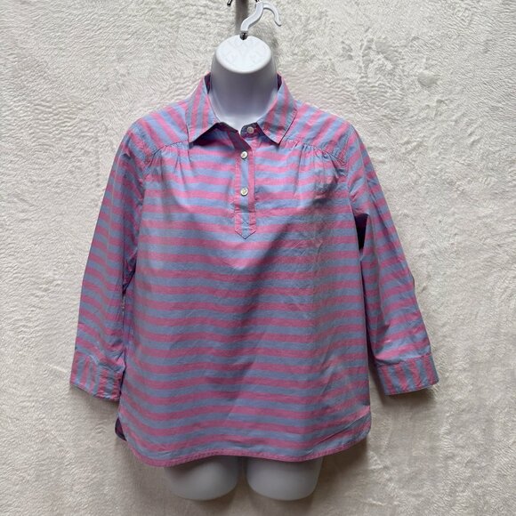 Vineyard Vines Collar Henley Shirt Blouse Womens 2 Pink Magenta Stripe Coast - Picture 2 of 14